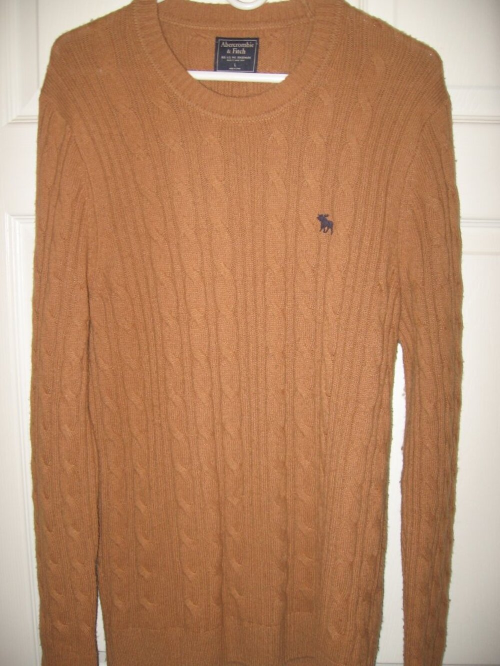 Abercrombie & Fitch Cable Knit Crew Neck Sweater Men's Large Camel Brown